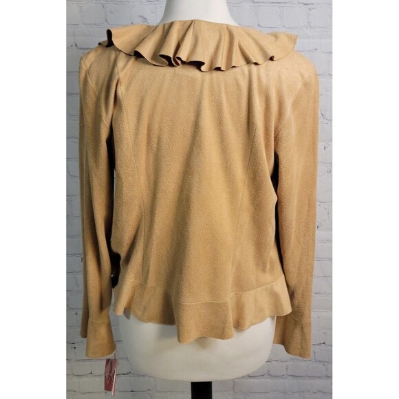 Oscar delarenta Vintage  Y2K Ruffle Flare Sz 10P Faux Suede NWT Old Money Camel - Picture 5 of 7